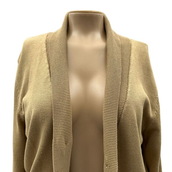 Paul Jones Open Front Cardigan Sweater Pockets Lightweight Knit Tan Womens M - Picture 2 of 10